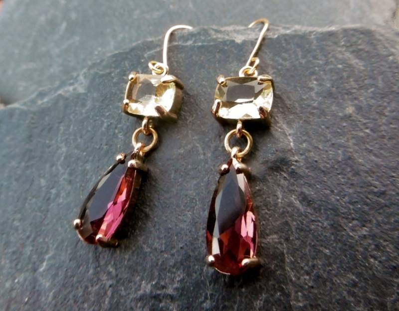 Ohrringe Soiree Pflaume Hell-Gelb Mit Gold Ohrringe Soiree Pflaume Hell-Gelb Mit Gold von lottedeluex