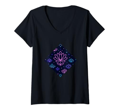 Damen Lotus-Muster, geometrisch, dunkel T-Shirt mit V-Ausschnitt Damen Lotus-Muster, geometrisch, dunkel T-Shirt mit V-Ausschnitt von lotus pattern yoga meditation floral geometric