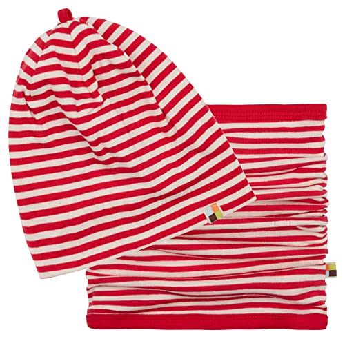 loud + proud Unisex Baby Set Schlauchschal, GOTS Zertifiziert Beanie-Mütze, Tomato, 39-41 EU von loud + proud