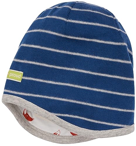 loud + proud Unisex Kinder Wendemütze Ringel, GOTS Zertifiziert Beanie-Mütze, Ultramarine, 45-48 EU von loud + proud
