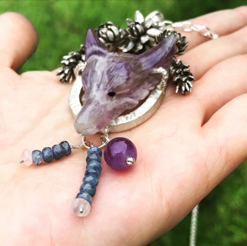 Amethyst Wolf Argentium Sterling Silber Halskette, Moissanit, Recyceltes - Versand in Den Nächsten 9 Tagen Möglich von louisagallery