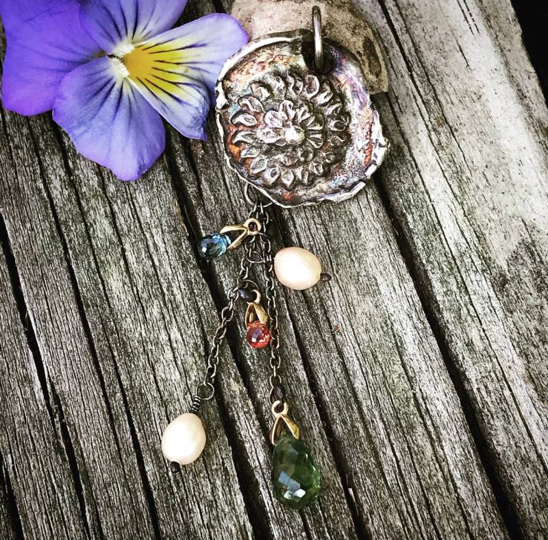 Blume Sterling Silber Anhänger(A, Recycelte Halskette, Geburtsstein, Statement Argentium - Wird in Den Nächsten 9 Tagen Versendet von louisagallery