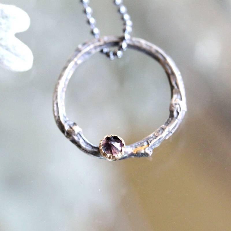 Pink Saphir Zweig Anhänger, Sterling Silber Halskette, Geburtsstein, Statement Eco Friendly - Schiff in Den Nächsten 9 Tagen von louisagallery