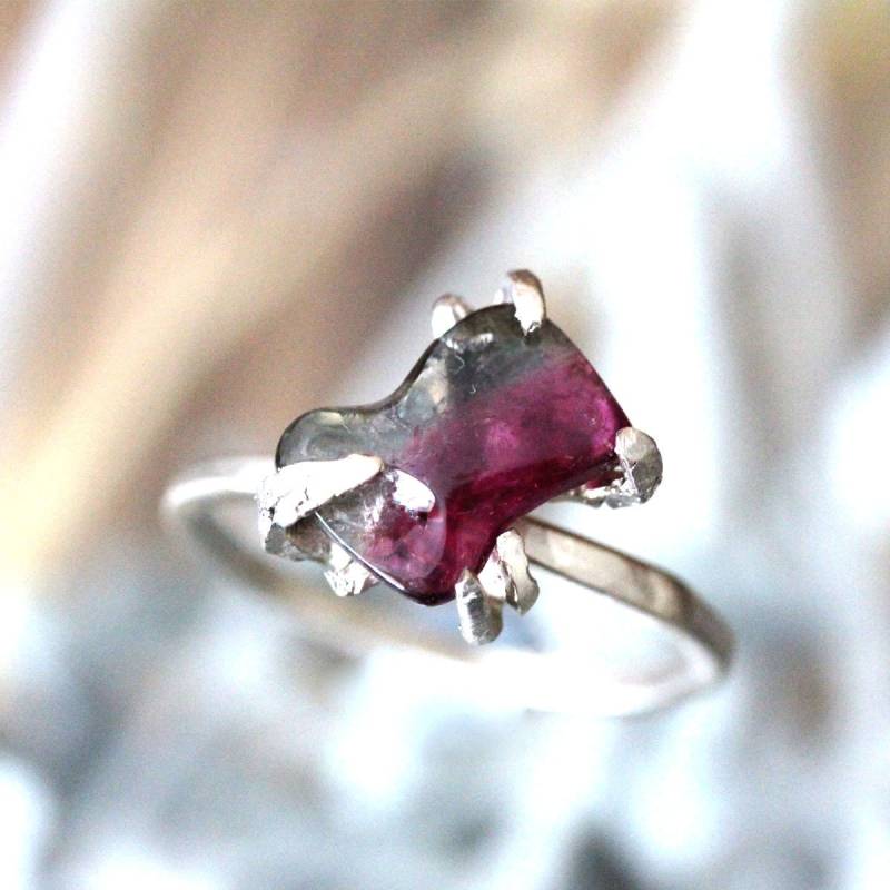 Wassermelonenturmalin 14K Palladiumgold Ring, Stapelring, Edelstein Statement Ring - Versand in Den Nächsten 9 Tagen von louisagallery