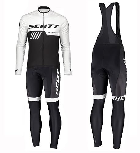 louizumify Herren Pro Radfahren Jersey Langarm Anzug 3D gepolsterte Hose, reflektierend, atmungsaktiv & schnell trocknend, Winddicht, 3 Taschen von louizumify