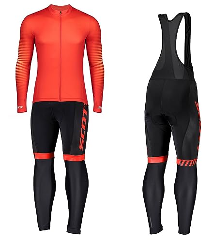 louizumify Herren Pro Radfahren Jersey Langarm Anzug 3D gepolsterte Hose, reflektierend, atmungsaktiv & schnell trocknend, Winddicht, 3 Taschen von louizumify