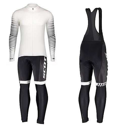 louizumify Herren Pro Radfahren Jersey Langarm Anzug 3D gepolsterte Hose, reflektierend, atmungsaktiv & schnell trocknend, winddicht, 3 Taschen von louizumify