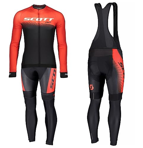 louizumify Herren Pro Radfahren Jersey Langarm Anzug 3D gepolsterte Hose, reflektierend, atmungsaktiv & schnell trocknend, winddicht, 3 Taschen von louizumify