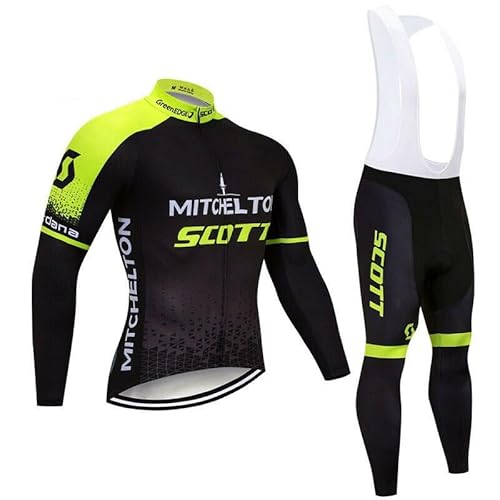 louizumify Herren Pro Radfahren Jersey Langarm Anzug 3D gepolsterte Hose, reflektierend, atmungsaktiv & schnell trocknend, winddicht, 3 Taschen von louizumify