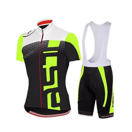 louizumify Herren Radtrikot Kurzarm-Set mit hohem Stretch, atmungsaktiv, reflektierend, UV-Schutz, 3 Rückentaschen von louizumify