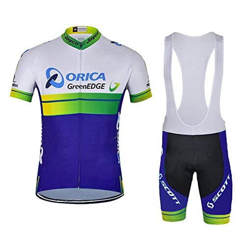 louizumify Herren Radtrikot Kurzarm-Set mit hohem Stretch, atmungsaktiv, reflektierend, UV-Schutz, 3 Rückentaschen von louizumify