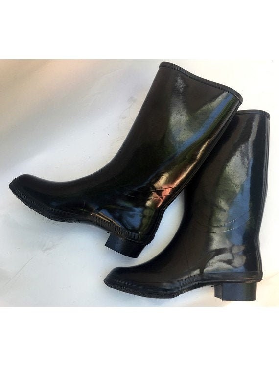 Deadstock/ Vintage 60Er Black Rubber Heeled Rain Boots/1960Er Vynil Boots Schwarze Stiefel Schneestiefel Gr. 37 - Uk 4 - Us 5, 5 von louloufrenchvintage