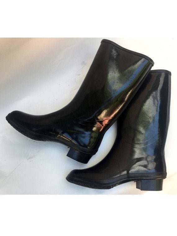 Deadstock/ Vintage 60Er Black Rubber Heeled Rain Boots/1960Er Vynil Boots Schwarze Stiefel Schneestiefel Gr. 37 - Uk 4 - Us 5, 5 von louloufrenchvintage