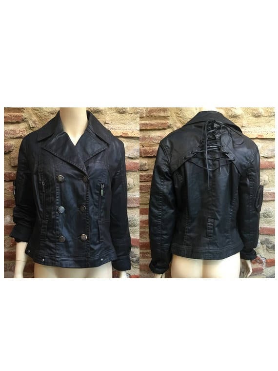 Vintage Jean Paul Gaultier Geschnürte Wachsjacke - 80Er Jahre Zweireiher, Eu 40/Us 8 von louloufrenchvintage