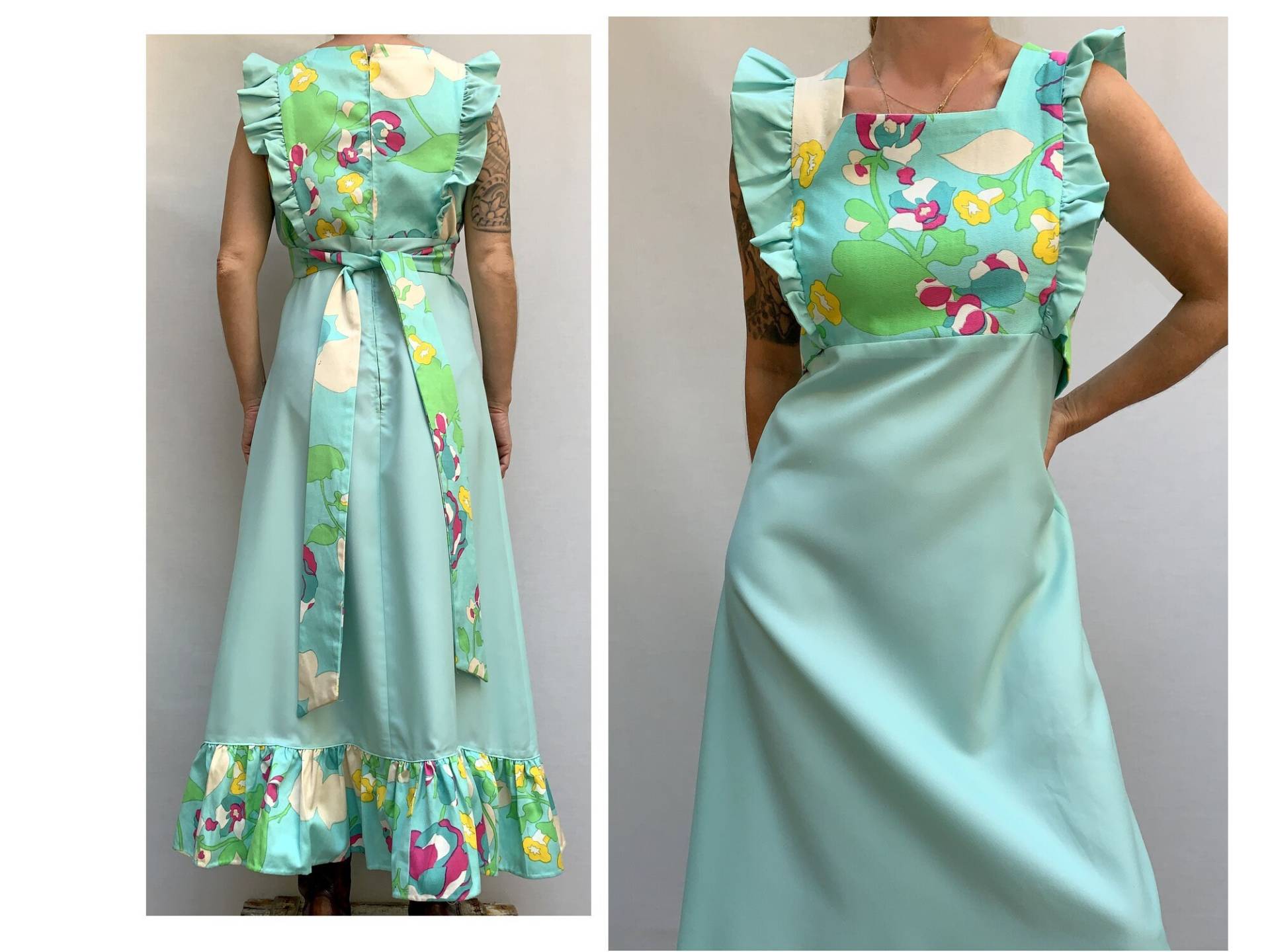 Vintage 70Er Jahre Floral Rüschen Maxi Kleid - Boho Stil von louloufrenchvintage