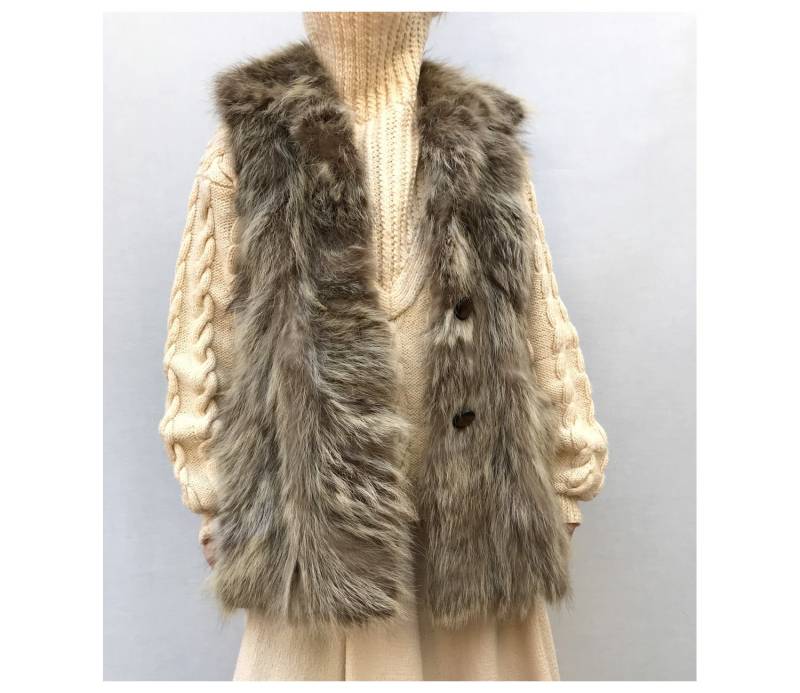 Vintage 70Er Jahre Fuchs Weste - Braune Ärmellose Jacke, Hippie Stil von louloufrenchvintage