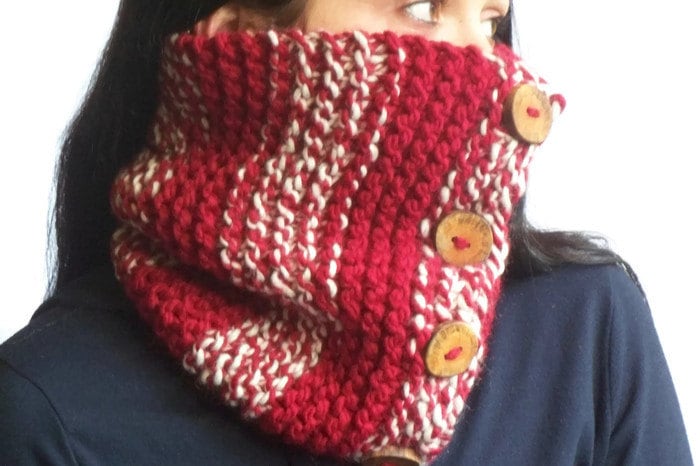 Warmer Chunky Gugel, Schlauchschal, Rot, Weiß, Woodland Gugel von lousknittingroom