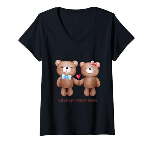Damen Liebe Meinen Teddybär T-Shirt mit V-Ausschnitt Damen Liebe Meinen Teddybär T-Shirt mit V-Ausschnitt von love my teddy bearish