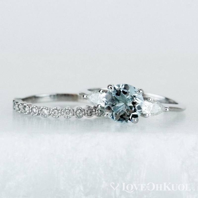 Aquamarin Verlobungsring Set Weißgold Diamant Ehering von lovebyohkuol