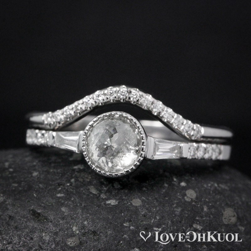 Art Deco Inspirierter Diamantring Im Rosenschliff - Geschwungener Ehering Hochzeitsset von lovebyohkuol