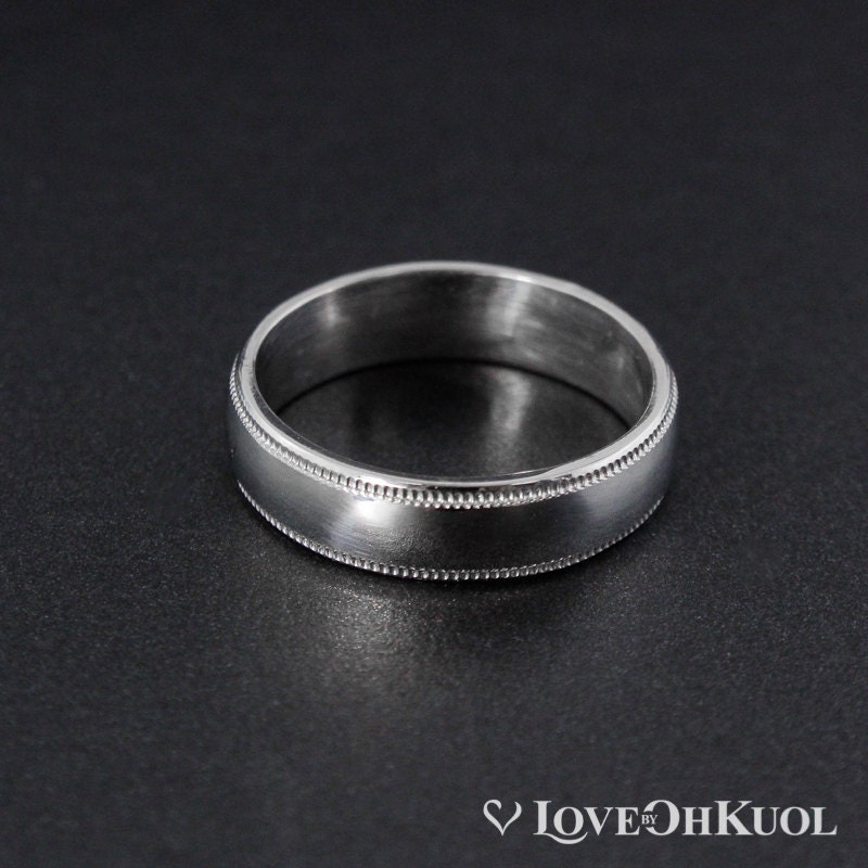 Komfort Passform Herren Ehering - Milgrain Band Hochglanzpoliert, Wählen Sie Ihre Einstellung von lovebyohkuol