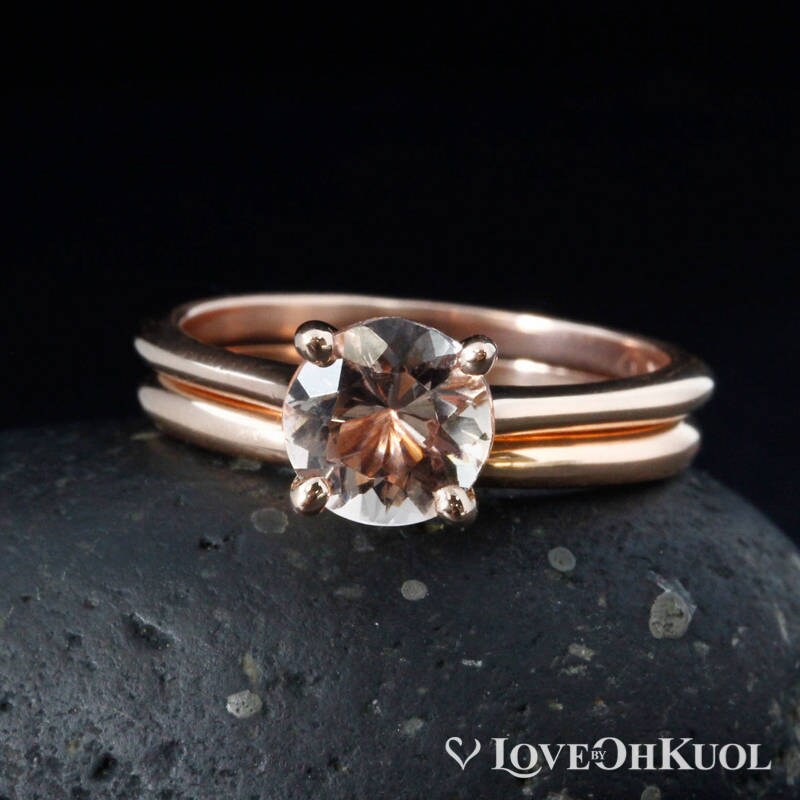 Natürliche Rosa Morganit Verlobungsring Set 14K Rose Gold Ehering von lovebyohkuol
