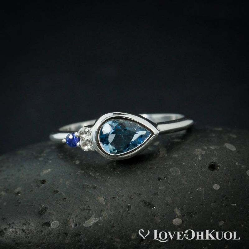 Pear Aquamarine Ring Saphir Und Diamant Im Rosenschliff, 585 Gold von lovebyohkuol
