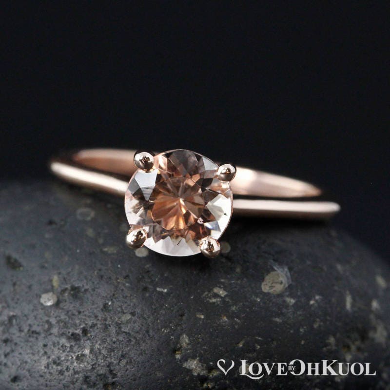 Rose Gold Blush Rosa Morganit Solitär Verlobungsring, Einfache Krappenfassung von lovebyohkuol