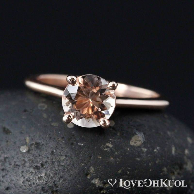 Rose Gold Blush Rosa Morganit Solitär Verlobungsring, Einfache Krappenfassung von lovebyohkuol