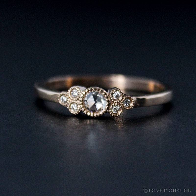 Rosegold Art Deco Diamant Verlobungsring Mit Rosenschliff - Vintage Inspirierte Hand Milgrain Ehering 14K von lovebyohkuol