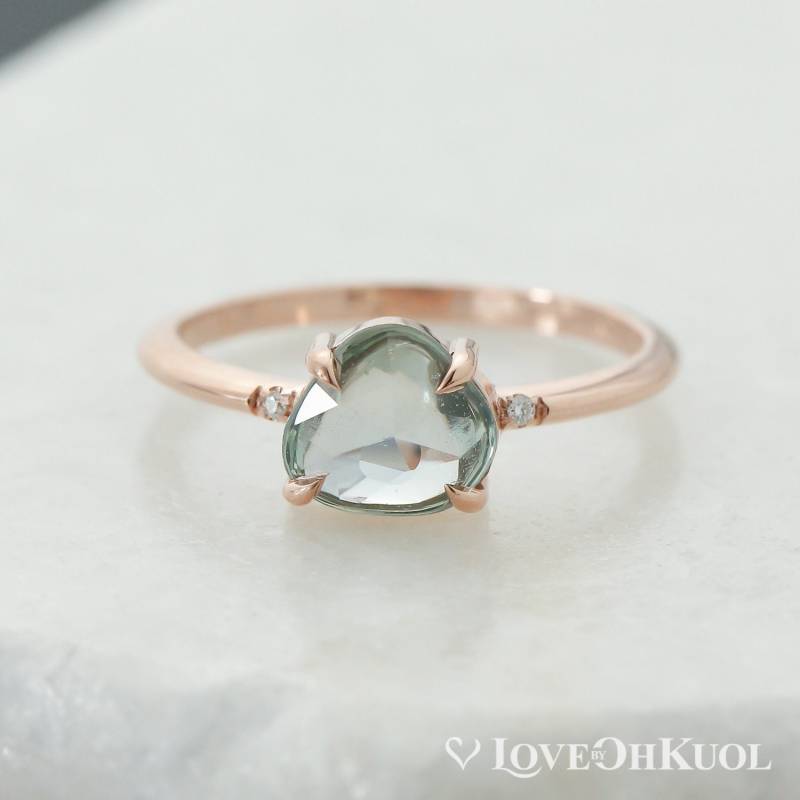 Rosenschliff Grüner Saphir Ring 10K Gold Diamant Akzent von lovebyohkuol