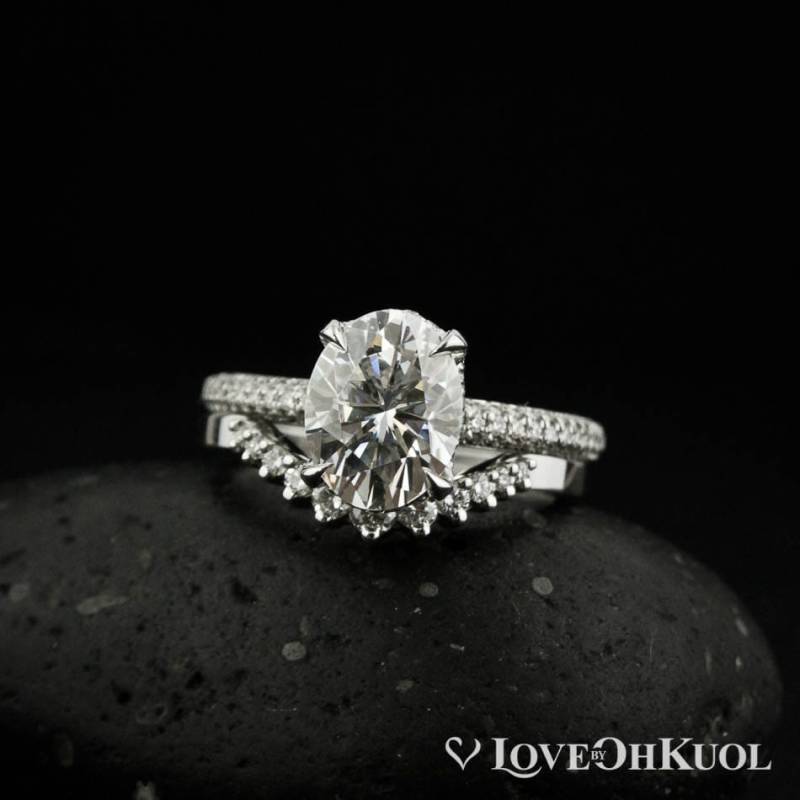 Weißgold Oval Moissanit Verlobungsring Set Diamant Ehering von lovebyohkuol