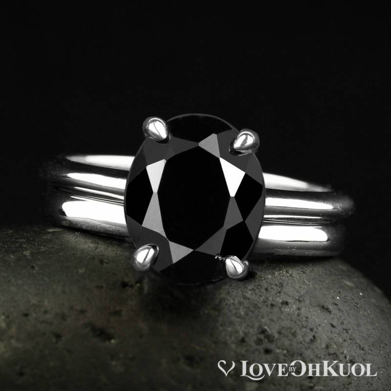 Weißgold Oval Schwarzer Turmalin Braut Set Comfort Fit Ehering von lovebyohkuol