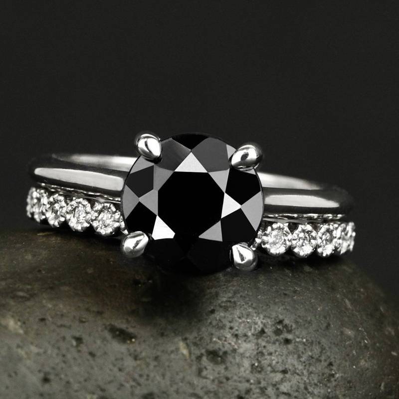 Weißgold Schwarzer Turmalin Ring Set Lab Diamant Ehering Weißgold Schwarzer Turmalin Ring Set Lab Diamant Ehering von lovebyohkuol