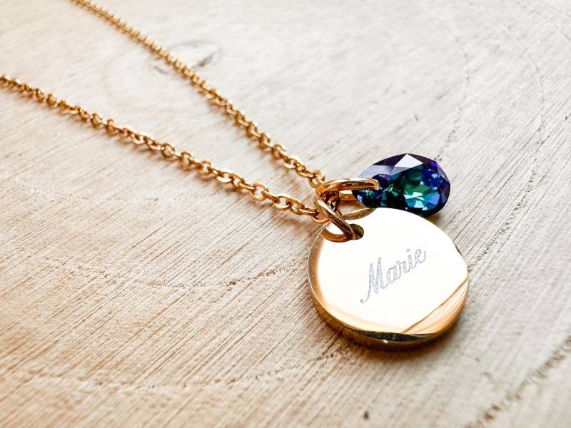 Personalisierte Gravur-Halskette Gold | Silber Rosegold Mit Geburtsstein Bzw. Charm - Edelstahl von lovebytani