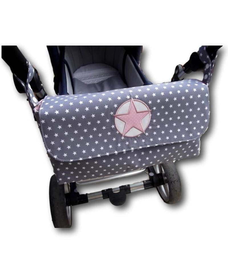 Kinderwagentasche/Organizer Für Kinderwagen Stroller Bag Buggy Baumwolle Stern Grau-Rosa 40x20cm Kinderwagentasche/Organizer Für Kinderwagen Stroller Bag Buggy Baumwolle Stern Grau-Rosa 40x20cm von loveclothingByAnne