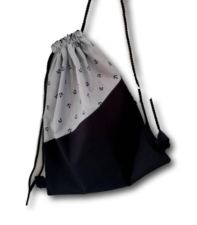 Turnbeutel, Rucksack Mit Innenfutter Anker Navyblau-Weiß von loveclothingByAnne