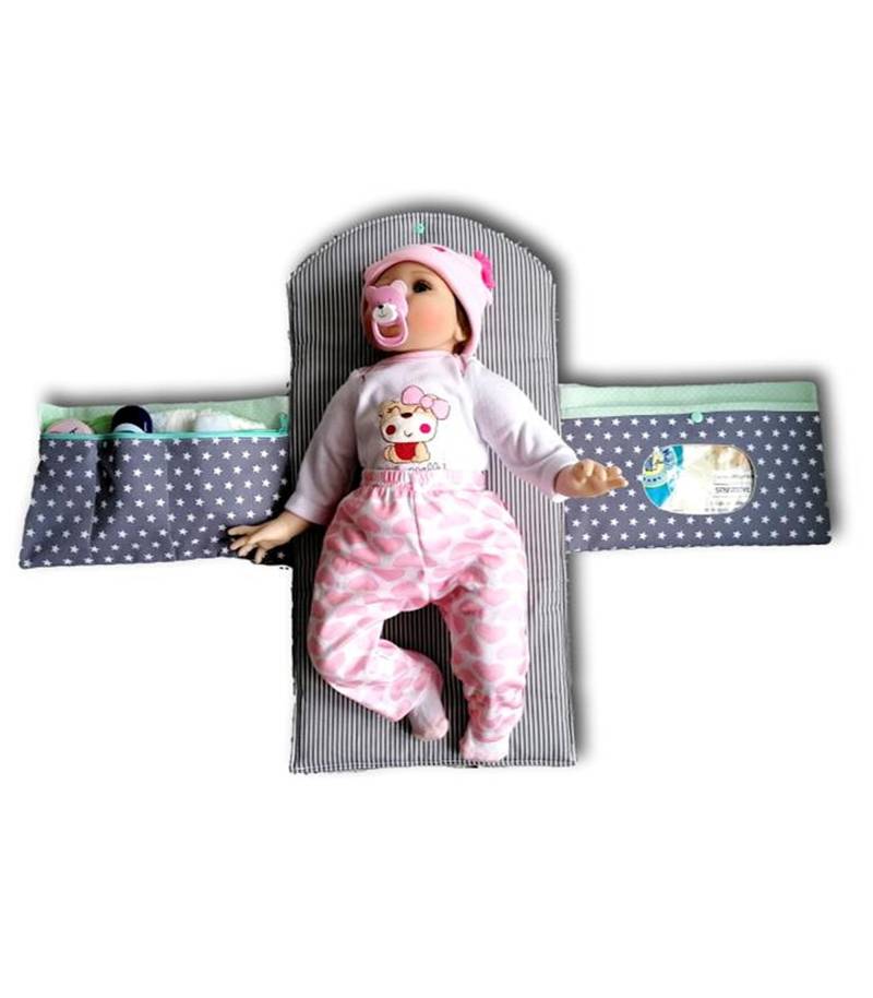 Windeltasche Mit Wickelunterlage/Wickeltasche Junge Mädchen Grau-Mint von loveclothingByAnne