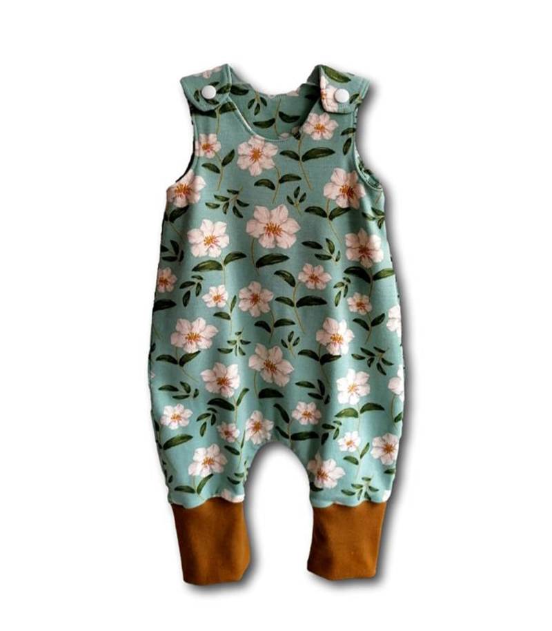 strampler/Babystrampler Jersey Digital Romper Mädchen Jumpsuit Mint Lily Flower 56-80 von loveclothingByAnne