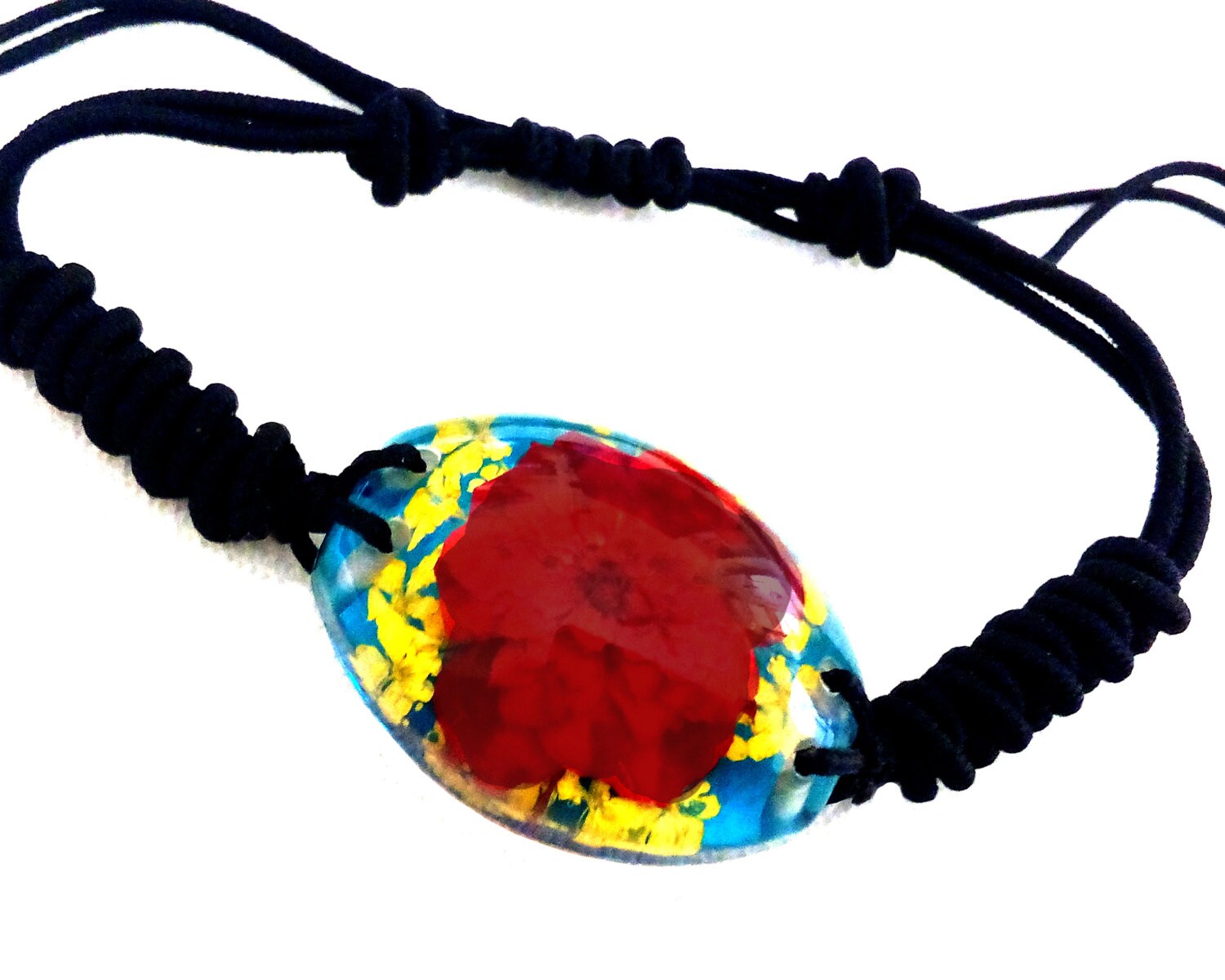 Blumenarmband - Shamballa Black Cord Mini Rosen Nelken Lilien Mit Echten Blüten Amber Sehr Hübsch von lovecyprus