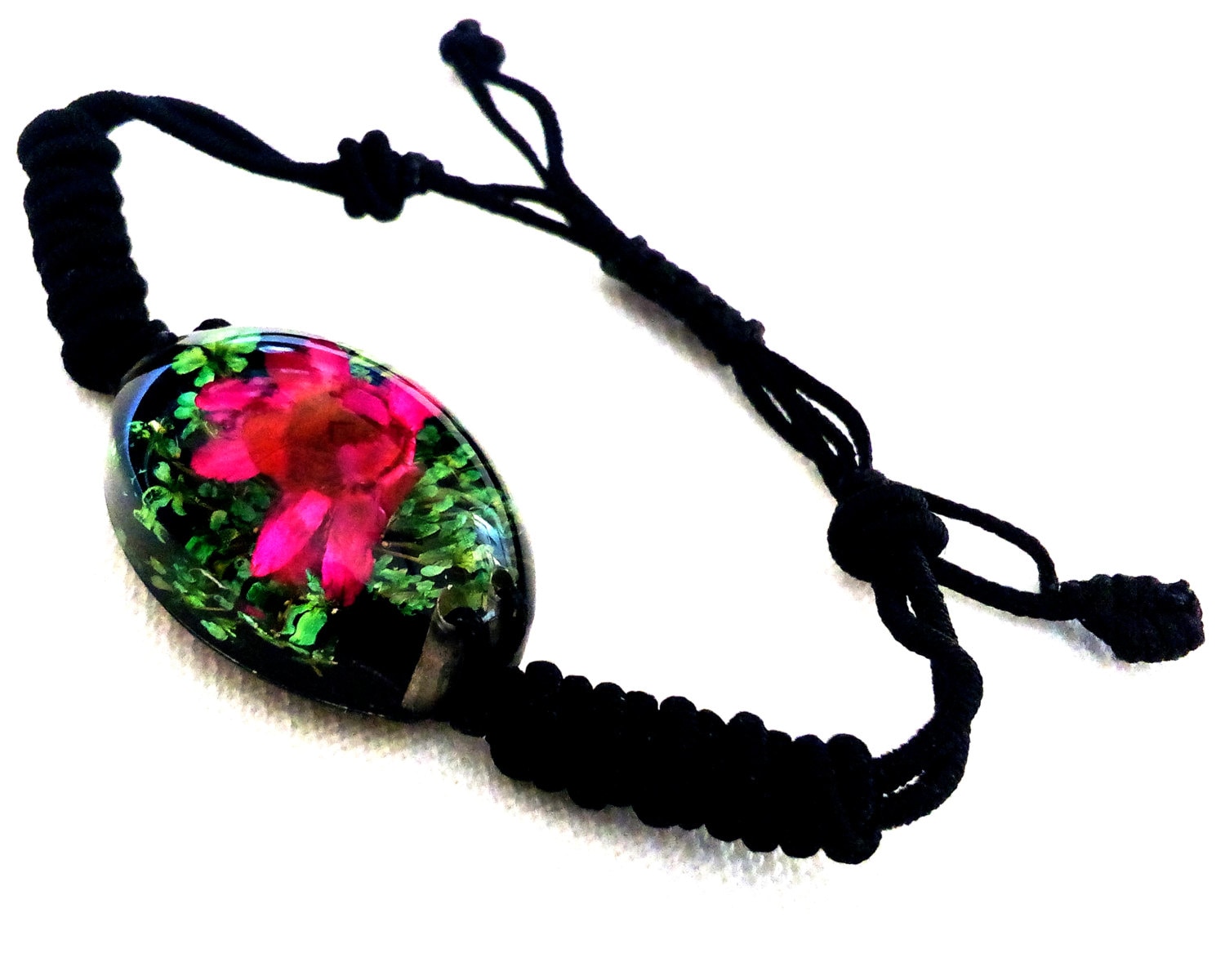 Rosa Blumen Armband - Echte Natürliche Schwarze Kordel Rosen Nelken Sehr Hübsch von lovecyprus