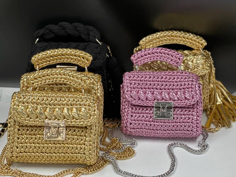 Handgestrickte Metallic Silber Tasche Luxus-Umhängetasche von loveeshomeebagstore