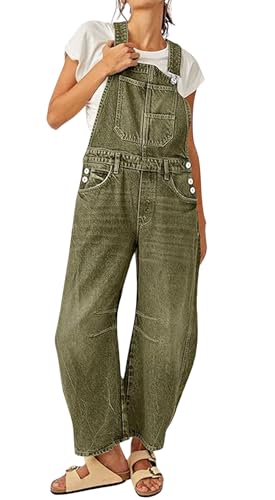 loveimgs Y2k Damen Baggy Barrel Jeans, Overall, weites Bein, Denimhose, Latzhose, Overall, Boyfriend-Patchwork-Jeans, Grün (Army Green), Large von loveimgs
