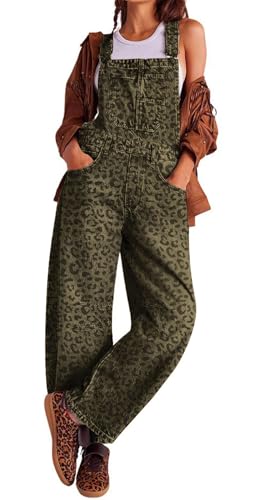 loveimgs Y2k Damen Baggy Barrel Jeans, Overall, weites Bein, Denimhose, Latzhose, Overall, Boyfriend-Patchwork-Jeans, Leopard, Large von loveimgs