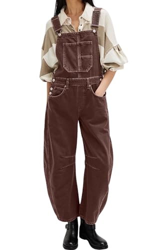 loveimgs Y2k Damen Baggy Barrel Jeans, Overall, weites Bein, Denimhose, Latzhose, Overall, Boyfriend-Patchwork-Jeans, Schokolade, Medium von loveimgs