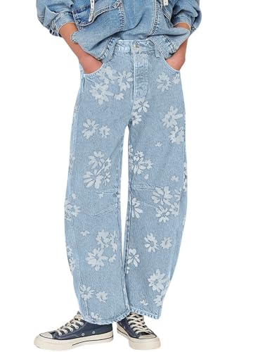 loveimgs Y2k Damen-Jeans im Used-Look, weites Bein, floraler Druck, Boyfriend-Patchwork-Denim-Hose, Hell, blau, XX-Large loveimgs Y2k Damen-Jeans im Used-Look, weites Bein, floraler Druck, Boyfriend-Patchwork-Denim-Hose, Hell, blau, XX-Large von loveimgs