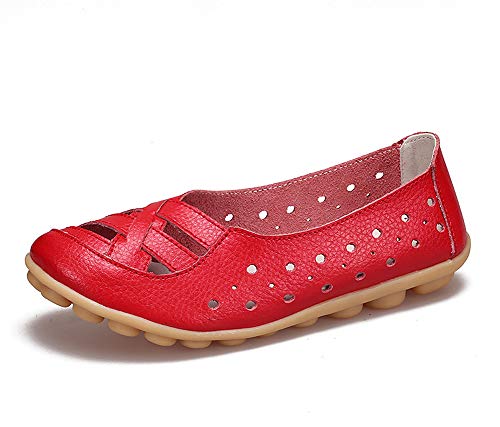 lovejin Damen Bootsschuhe Barfußschuh Weichen Leder Flache Schuhe Bequeme Fahr Schuhe Hohlen Freizeit Flache Schuhe, 43 EU, Rot-1 lovejin Damen Bootsschuhe Barfußschuh Weichen Leder Flache Schuhe Bequeme Fahr Schuhe Hohlen Freizeit Flache Schuhe, 43 EU, Rot-1 von lovejin