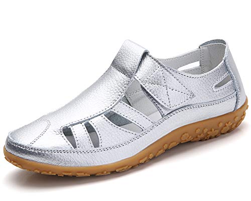 lovejin Geschlossene Sandalen Damen Leder Arbeitsschuhe Sommerschuhe Bequeme Mokassins Freizeit Flache Sandaletten lovejin Geschlossene Sandalen Damen Leder Arbeitsschuhe Sommerschuhe Bequeme Mokassins Freizeit Flache Sandaletten von lovejin