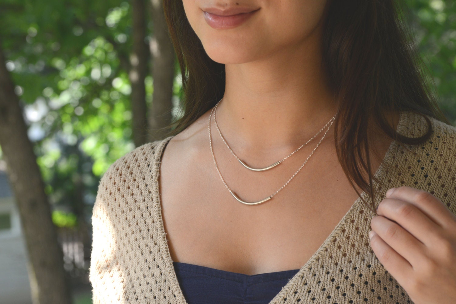Silber Doppelstrang Layer Halskette | Layered Halsketten Für Frauen Bead Geschenk Sie Schmuck Damen Handmade von lovejule