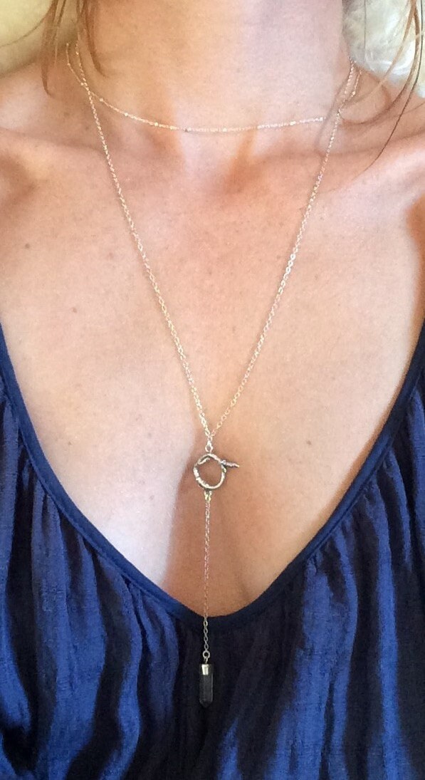 Lariat Halskette Y Sterlingsilber Zweig Kreis Mit Schwarzer Onyx Spitze Lariat Halskette Y Sterlingsilber Zweig Kreis Mit Schwarzer Onyx Spitze von lovelightjewelry